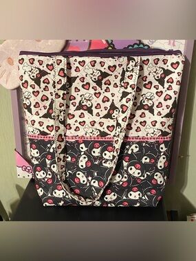 Handmade Kuromi Print Pink & Black Tote Bag